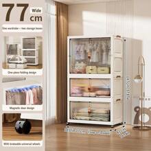 5/4/3/2/1 Layer Foldable Wardrobe, Free Installation Folding Clothes Storage Cabinet, With Wheels, Multiple Layers, Double Door, Magnetic Closure - Transparent - View 21