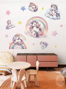 Colorful Rainbow Unicorn Wall Decals, Warm & Cartoon Style Wall Decor For Kids Bedroom, Self-Adhesive Wall Art Bedroom Decor Stickers Home Decor Living Room Wall Paper Wall Stickers Party Decorations Living Room Decor Office Decor Home Decor Items Personalised Stickers - Multicolor - View 4