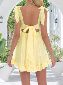 Women Y2k Mini Dress Fairy Grunge Tie Shoulder Sleeveless Casual Backless A-Line Party Dress Summer Vacation Beach Streetwear - 黃色 - 查看 4