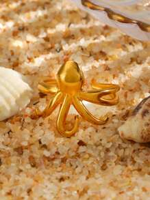1pc Gold Stainless Steel Octopus Shaped Open Ring, Fashionable & Casual, Suitable For Women's Daily, Vacation, Travel, Holiday Wear