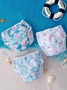 Set de 3 pañales de natación para bebés de secado rápido con malla interior lavable, pantalones de pañal de natación de verano