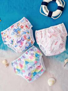 Set de 3 pañales de natación para bebés de secado rápido con malla interior lavable, pantalones de pañal de natación de verano