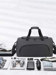 1pc Embroidery Customization Travel Duffle Bag, Large Capacity Dry And Wet Separation Sports Fitness Bag, Weekender Bag Carry On Tote Bags For Women, Travel Essentials Sport Gym Bag For Men, Overnight Bag Luggage Bag With Trolley Sleeve - Multicolor - View 8