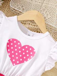 Vestido de princesa sin mangas con cuello redondo, estampado de corazones y lunares, patchwork, adecuado para niñas de 4 a 7 años, para uso en exteriores, calle, escuela y uso diario