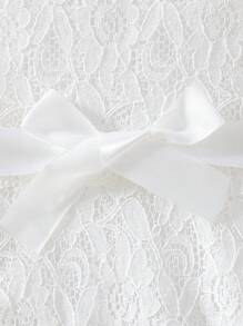 coviviky Vestido de encaje dulce con manga abullonada, cuello redondo, unicolor, cinturón en la cintura, elegante para fiesta, boda y eventos para niñas jóvenes