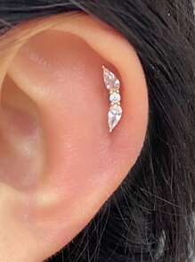 1件时尚不锈钢叶形锆石耳软骨钉耳环，女士扁平耳骨穿刺饰品，适合生日派对 - 一個圓餅鋯石葉耳環 - 查看 1