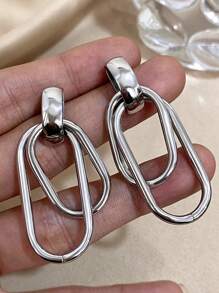 1Pair Double Circle Square Earrings Golden Dangle Earrings For Women Stainless Steel Earrings For Daily Party Birthday Christmas Jewelry Gifts