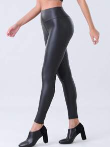 Pantaloni a vita alta attillati in pelle sintetica, pantaloni da donna casual da festival musicale punk, leggings a vita larga neri