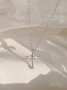 1pc S925 Sterling Silver Cross Pendant Niche Luxurious Necklace, Delicate Collarbone Chain, Gentle Style Daily Wear Gift - Cross - View 4