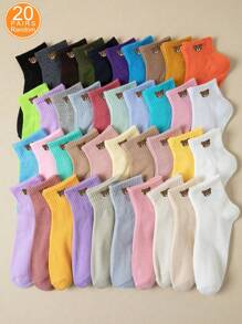 10/20 Pairs Women's Random New Style Bear Head Contrast Color Short Socks, Cute Fashion Unique Socks, Comfortable Soft All Season Wearable Socks - Multicolor - View 9