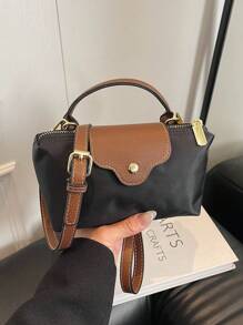 Bolso de hombro de mujer de tela de nailon mini y simplista, con cierre magnético con forma de empanadilla, casual y lindo, bolso de moda
