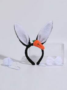 Plush Rabbit Headband, Adorable Fashionable Versatile Party Hair Accessory, Cartoon Carrot Rabbit Ear Headband Hair Clip, Minimalist Solid Color - Multicolor - View 34