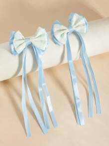 2pcs Girls Cute Bowknot Decorative Hair Clips, Suitable For Everyday Use - Blue - View 4