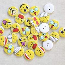 50 件黄色可爱表情木质纽扣，手工制作 DIY 外套靴子缝纫服装配件 - 黃色 - 查看 5