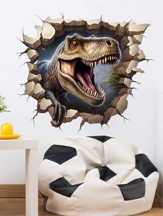 1pc Home Decorations Creative Wall Breaking Fierce Dinosaur Wall Decoration Stickers, Bedroom Living Room Kitchen Office Wall Decoration Stickers, Vinyl Decal For Home Decorations, Wall Decoration Items Refresh Your Hom