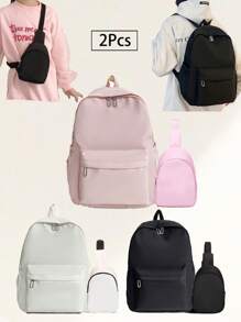 A Custom Gym Backpack With Personalized Name Or Holiday Message. 2 Pieces Mini Combo Bag. Includes Book Bag And Chest Back-To-School Fashionable Solid Color , Simple, Casual Versatile Large-Capacity Multifunctional Backpack - Multicolor - View 6