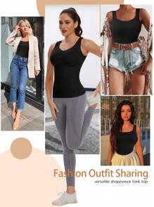 Shapewear Camisoles With Built In Bra Tummy Control Compression Tank Tops For Women Body Shaper Padded Tanks - Black - View 6