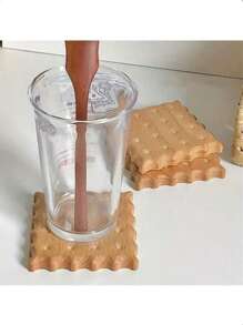 1 件木质饼干形杯垫 - 实木隔热垫，适用于咖啡杯、茶杯、马克杯 - 天然木色饮料杯垫 - 厨房餐桌装饰和杯架必备品