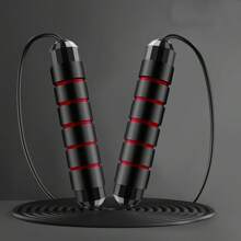 1pc Black & Red Steel Wire Jump Rope, Non-Slip, Sweat-Absorbent, Breathable, 3 Meters Total Length, Adjustable, For Adult & Student Sports, Fitness, Weight Loss, Fat Burning Training - Black Red - View 1