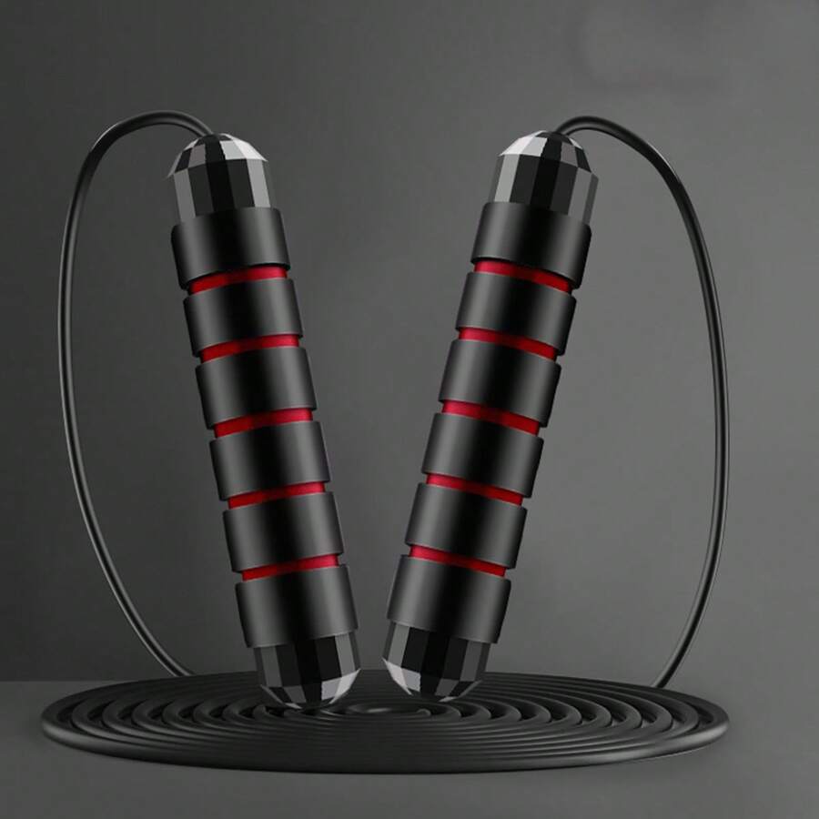 1pc Black & Red Steel Wire Jump Rope, Non-Slip, Sweat-Absorbent, Breathable, 3 Meters Total Length, Adjustable, For Adult & Student Sports, Fitness, Weight Loss, Fat Burning Training - Black Red - View 1