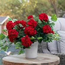 4pcs Realistic Artificial Geraniums Flowers For Outdoors, Full Blooms Silk Flower Plants, Red Geranium Bushes For Wedding Garden, Indoor, Porch, Patio, Window Box And Hanging Planter, Outdoor Decor, Seasonal Display, Kitchen Table Centerpieces Decor, Artificial Outdoor Flowers Gifts Birthday Graduation