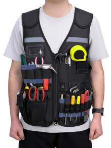 Tool Vest Electrician, Hi Vis Tool Vest For Carpenters & Construction, Adjustable Men Workwear, Workwear All-Round Work Tool Waistcoat Reflective Safety Waistcoat With Multiple Pockets And Zip Heavy Duty Tool Waistcoat For Electricians
