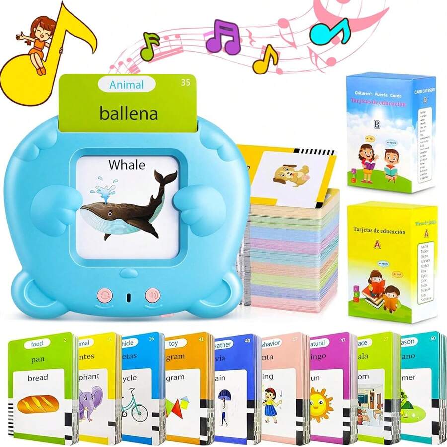 224/510 Words Youngsters Talking Flash Card Reader, 112/225 Double-Sided Cards, Blue & Pink, Rechargeable, Educational Interactive Toy, Learning Flash Card Machine, Gift For Holiday Season, Birthday,Easter - 藍色 - 查看 1