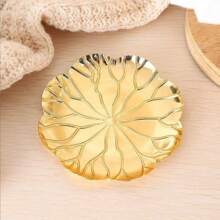 2 件装纯色复古图案餐盘，适合节日、圣诞节、感恩节和新年庆祝活动，耐热、手洗、抛光金属，由不锈钢制成 - 金色 - 查看 3