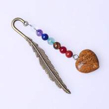 1 件天然水晶心形羽毛书签，手工制作的复古风格