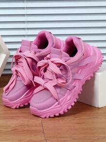 Pink Comfortable Breathable Casual Shoes, Retro Classic Platform Sneakers, Versatile