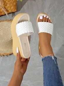 Women's Plus Size Woven Wedge Platform Sandals, High Heel Waterproof Slippers