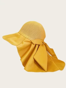 1pc Women's Solid Color Hollow Out Bowknot Sunscreen Versatile Shawl Cap, Suitable For Fashionable Commuting - Bucket Hat - View 5