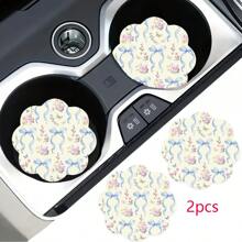 2 pièces Dessous de verre pour tasse de voiture à imprimé nœud, tapis de tasse de voiture stylisé, séchage rapide et antidérapant