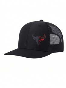 1pc Men's Patchwork Ox Print Adjustable Baseball Cap, Breathable Mesh Outdoor Riding Fishing Sun Protection Hat