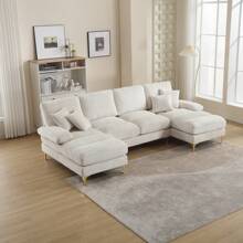 Canapé d'angle moderne en forme de U, tissu chenille, canapé surdimensionné avec méridienne, canapé modulable avec pouf et coussins, élégant pour le salon