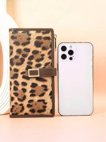 Women's Long Contrast Color Patchwork Wallet, Fashion Leopard & Tree Grain Multi-Function Card Holder Pouch, Elegant Stylish Snap Closure Young Student Large Capacity Zipper Coin Purse, Lightweight & Convenient Carry, Suitable For Holiday Gifts - Brown - View 7