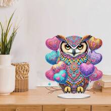 Conjunto de pintura de diamantes de arte de escritorio con patrón de globo de búho vintage, decoración de escritorio 5D DIY, artesanía de incrustación de gemas, decoración de escritorio del hogar y el dormitorio