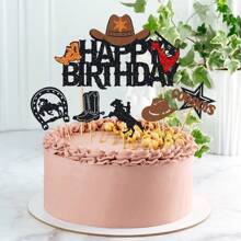 1/11/16件套西部牛仔蛋糕装饰套装，牛仔布、亮片、马蹄铁、牛仔帽、靴子，西部/牛仔主题生日派对蛋糕装饰 - 彩色 - 查看 13