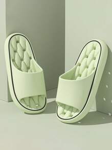 Women's Thickened Hollow Slip-On Slippers, Comfortable Simple Soft Bottom Non-Slip House Slippers, Casual Style, 2024 New Indoor/Bathroom Slides - Green - View 2