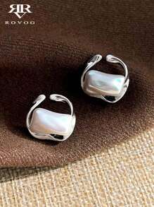 1 对简约奢华时尚独特仿珍珠优雅优质耳环，适合女性日常佩戴 - 銀色 - 查看 2