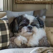 1pc Relaxing Dog Themed Throw Pillow Cover Single-Sided Print, Zipper Closure, Soft Woven Polyester, Black & White Dog Design, Hand Wash Only, Perfect For Living Room Or Bedroom Decor, Cute Pillows