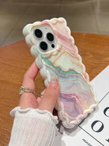 1pc Luxury Wavy Marble Painted Large Hole Braided Texture Phone Case Compatible With IPhone X/XR/11/12/13/14/15/16 Pro Max