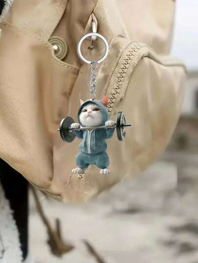 1个举重猫吊坠，2D亚克力吊坠，可用作多功能钥匙扣、装饰礼品配件、室内挂饰、DIY背包挂饰和汽车挂饰。适用于家居装饰、节日装饰和房间点缀，也是馈赠佳品。1个保持不变。[产品需要手动安装。] 汽车配件 包饰 学院风 卡通 可爱 哥特风 Y2K