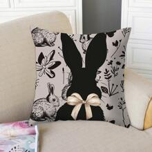 Juego de 4 fundas de almohada de Pascua negras de 45,7 x 45,7 cm, con forma de conejito de peluche, para sofá, cama o sofá. - Negro - Ver 4