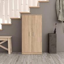 Zapatero Habitdesign con dos puertas, mueble auxiliar, modelo básico, acabado en roble canadiense, dimensiones: 55 cm (ancho) x 108 cm (alto) x 36 cm (fondo)