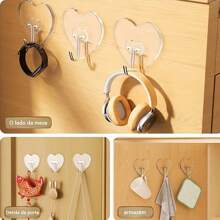 15pcs Heart Shaped Strong Adhesive Hooks, Suitable For Kitchen & Bathroom Storage, Easy Installation, No Drilling Required