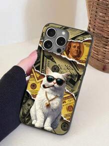 1pc Cool Cat Dollar Sign Pattern Black Phone Case Compatible With Samsung, Compatible With IPhone 16, 13, 15, 15 Pro, 14 Pro, 14 Plus, 7/8 Plus, 11, 12 Pro Max, 13, 14 Pro Max