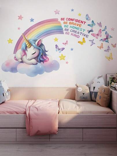 Colorful Rainbow Unicorn Wall Decals, Warm & Cartoon Style Wall Decor For Kids Bedroom, Self-Adhesive Wall Art Bedroom Decor Stickers Home Decor Living Room Wall Paper Wall Stickers Party Decorations Living Room Decor Office Decor Home Decor Items Personalised Stickers
