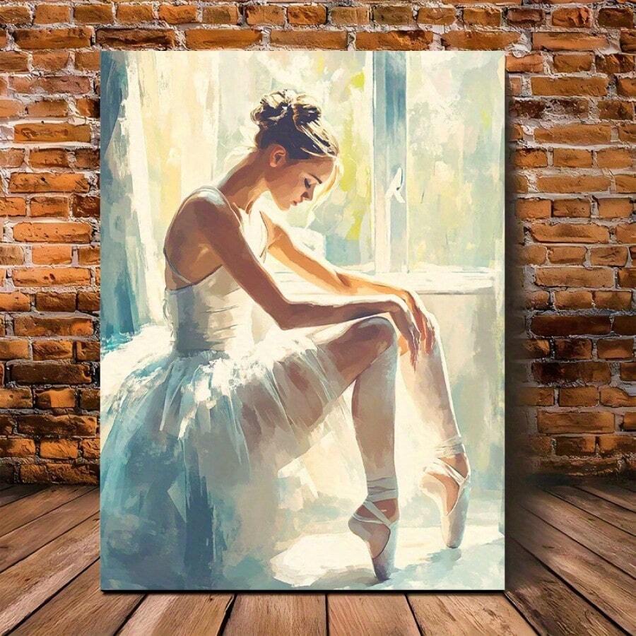 Pintura de bailarina en lienzo con marco de madera - Grosor 2.25cm/0.9 pulgadas - Decoración de pared adecuada para diversos ocasiones como Halloween, despedida de soltero, fiesta en la playa, aniversario - Regalo perfecto para decorar la sala, el dormitorio, la cocina, la entrada, el baño u otras áreas del hogar.