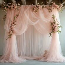 1pc Tulle Curtains Outdoor Wedding Party Decor Background Arch Drape Ornament - Champagne - View 8